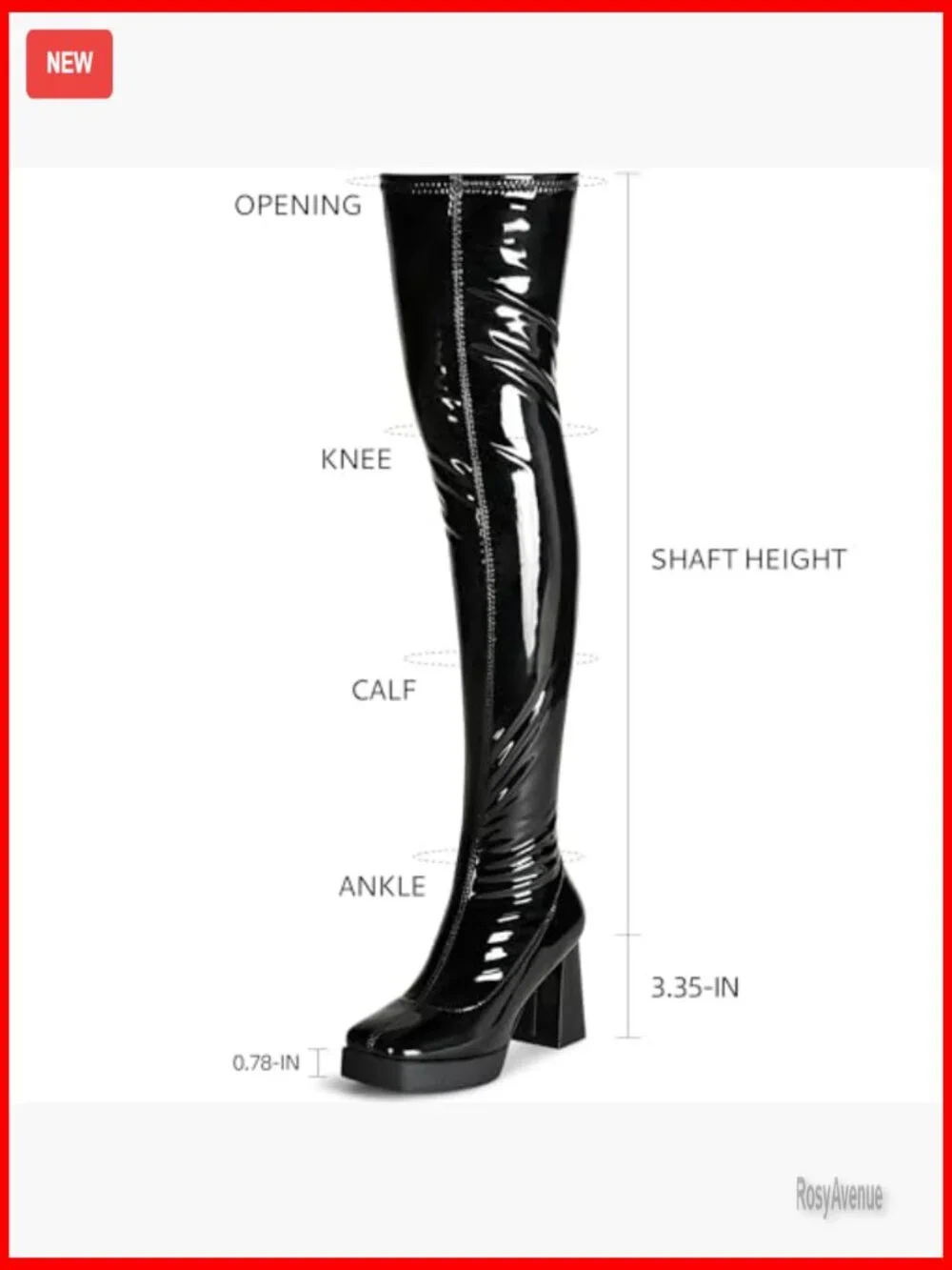 Platform Thigh High Boots Square Toe Chunky Heel Patent Leather Over Knee